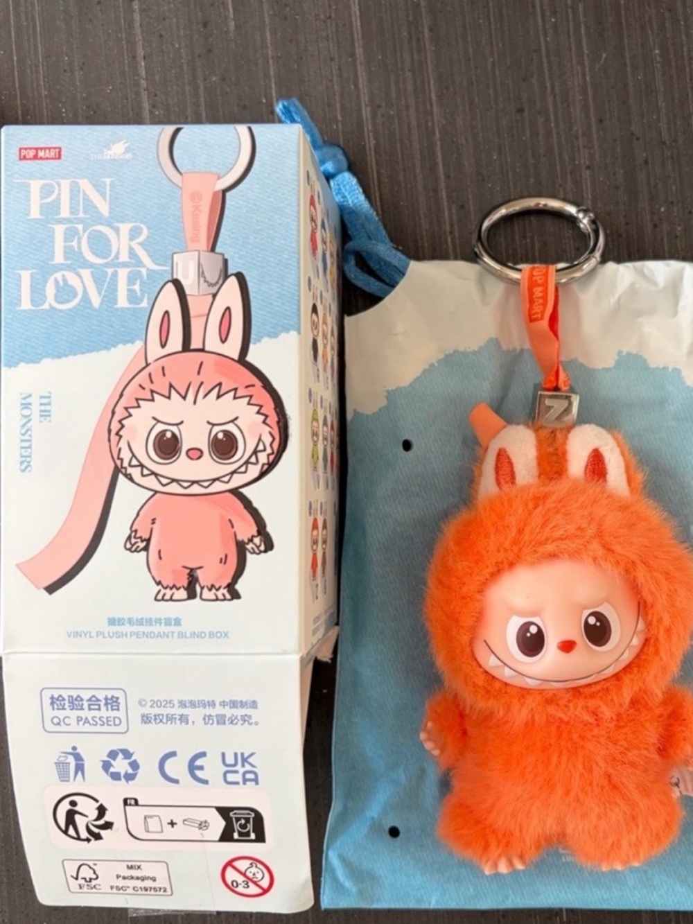 Pin For Love Orange Bunny Plush Keychain by POP MART letter Z
